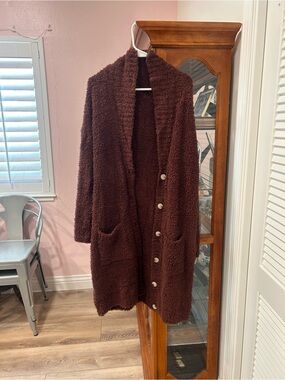 Cozy Button-Up Long Cardigan - Deep Chocolate Brown